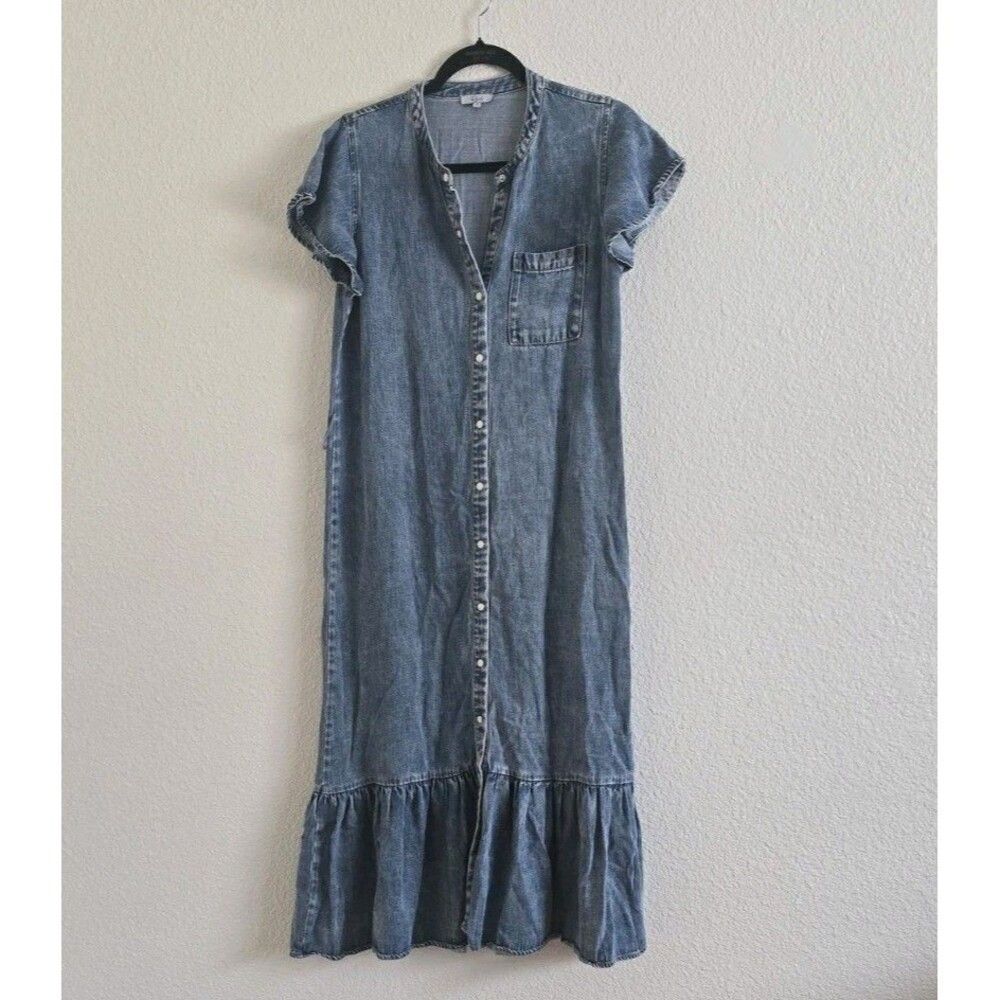 Rails Denim Dress Women's Size S Mid Blue Tencel Midi Flutter Sleeve Snap Button - Picture 9 of 9